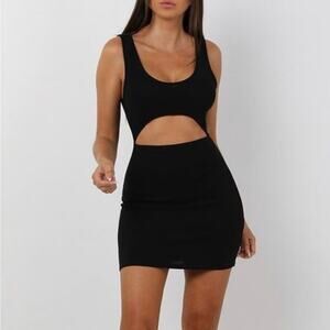VTG 90s Y2K Femme Lux Black Cut Out Bodycon Mini Dress Size 8 Black